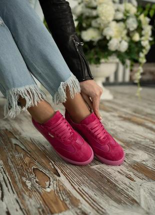 🌞кеды замшевые в комбинации с перфорированной кожей фуксия