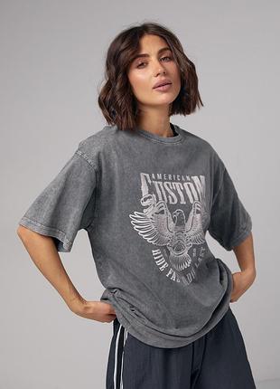 Трикотажная футболка oversize в технике тай-дай - серый цвет, s (есть размеры)