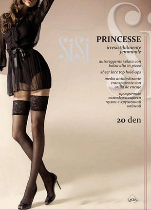 Классические полупрозрачные чулки sisi princesse 20 с широкой ажурной резинкой 11 см2 фото