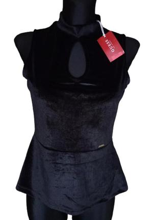 Черный топ новый блуза чепурный велюровый с баской guess р.м.