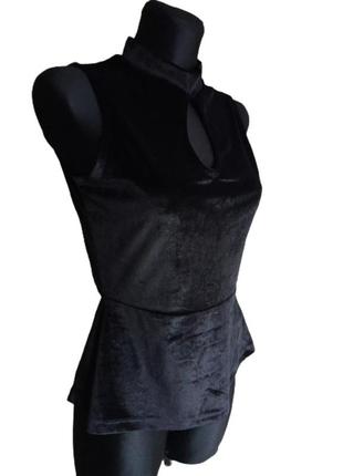 Черный топ новый блуза чепурный велюровый с баской guess р.м.