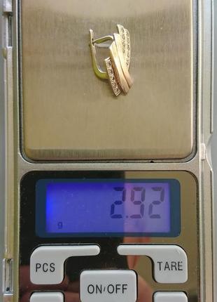 Золота сережка з кубічним цирконієм 585 проба 2,92 грам (кюз)7 фото