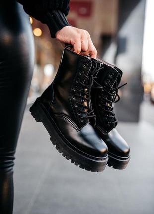 ❄️🖤dr. martens jadone black🖤❄️черевики жіночі мартінс на платформі зимові з хутром, чорні