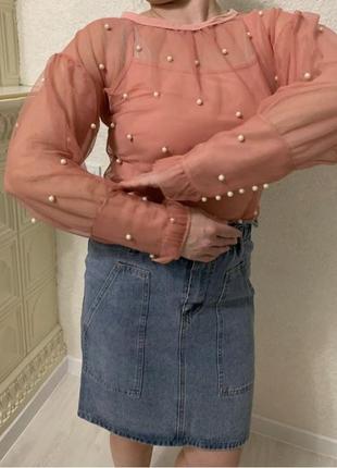 Джинсова спідниця і блузка5 фото