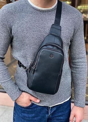 Мужская кожаная нагрудная сумка слинг через плечо h.t. leather чоловіча шкіряна сумочка