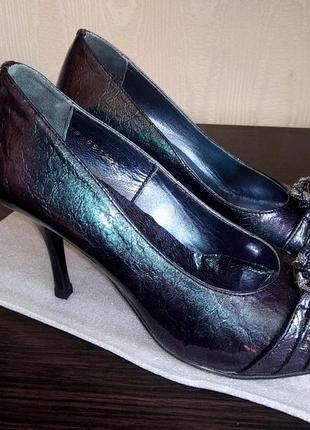 Шкіряні туфлі фіолетово-смарагдового кольору4 фото