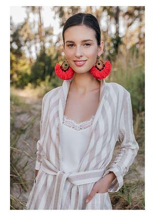 Массивные красные серьги кольца с кистями