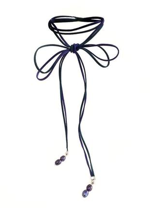 Чокер замшевый удлинненный с черным жемчугом