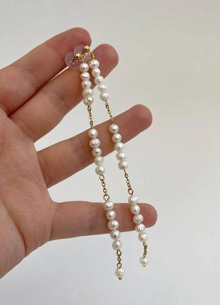 Сережки з перлинами та позолотою 18к8 фото