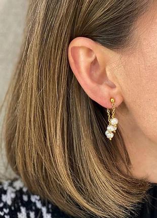 Минималистичные жемчужные серьги с позолотой 18к