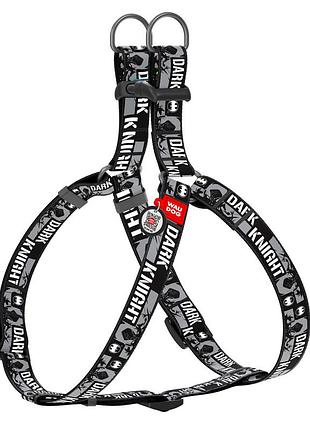 Шлея для собак waudog nylon c qr паспортом, рисунок "темный рыцарь", пластиковый фастекс, ш 25 мм, дл 60-90 см