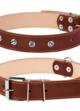 Ошейник "collar" двойной с шипами (ширина 35мм, длина 48-63см) коричневый