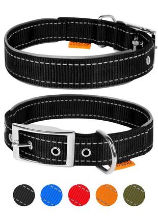 Ошейник "dog extreme" нейлоновый двойной со светоотражающей вставкой (ширина 40мм, длина 60-72см) черный