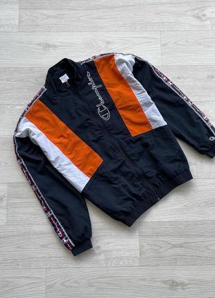 Шикарная куртка ветровка champion reverse weave vintage taped nylon track jacket multicolor2 фото
