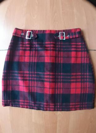 Короткая женская юбка в клетку, 12 размер.