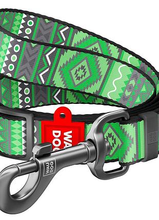 Поводок для собак нейлоновый waudog nylon, рисунок "этно зеленый", регулируемый, ш 15 мм, дл 152-183 см