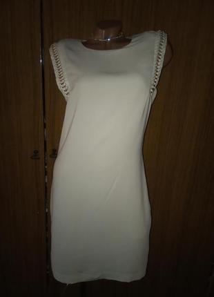 Вечернее шифоновое платье с цепочкой и вставками эко кожи