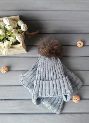 Комплект зимний шапка с натуральным помпоном и хомут3 фото