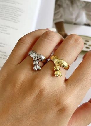 Серебряное кольцо с мишкой1 фото
