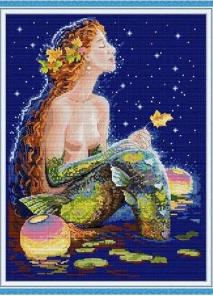 Набір для вишивання за нанесеною на канву схемою "mermaid under the stars". aida 14ct printed, 35*45 см