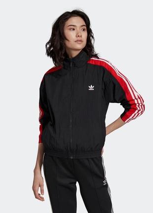 Крутая куртка ветровка adidas originals w woven windbreaker jacket black/red