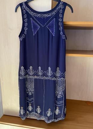 Синее платье с бисером4 фото