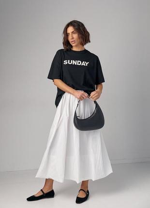 Жіноча футболка oversize з написом sunday — чорний колір, s (є розміри)6 фото