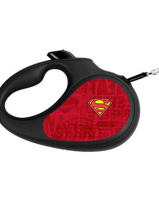 Поводок-рулетка для собак waudog r-leash, рисунок "супермен лого красный", s, до 15 кг, 5 м, светоотражающая