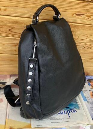 Женский кожаный городской стильный рюкзак жіночий шкіряний ранець рюкзачок чёрный чорний3 фото