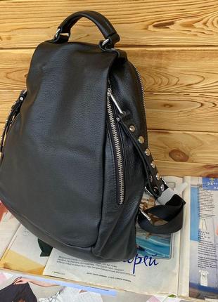 Женский кожаный городской стильный рюкзак жіночий шкіряний ранець рюкзачок чёрный чорний4 фото