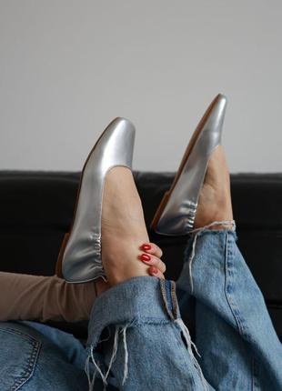Туфли балетки серебро женские кожа3 фото