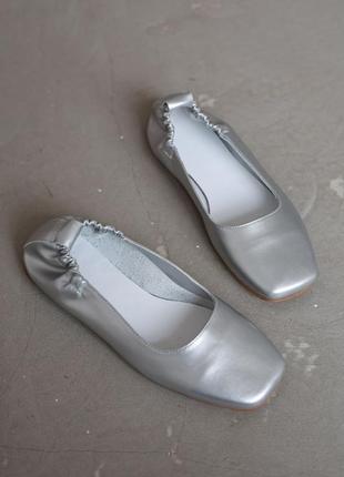 Туфли балетки серебро женские кожа9 фото