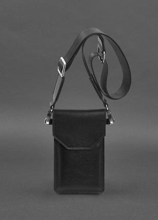 Кожаная сумка-чехол для телефона черная2 фото