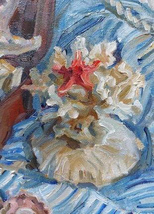 Картина маслом море ракушки кораблик морской натюрморт2 фото