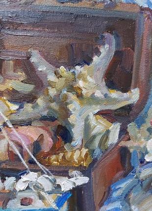 Картина маслом море ракушки кораблик морской натюрморт5 фото
