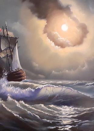 Картина маслом " буря в море".2 фото