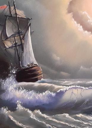 Картина маслом " буря в море".6 фото
