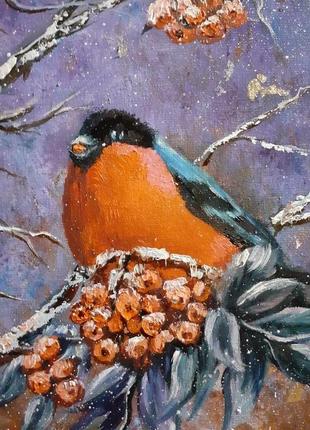 Картина маслом "снегири на рябине".
