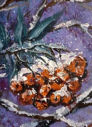 Картина маслом "снегири на рябине".