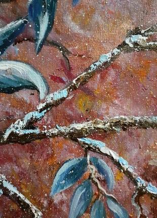 Картина маслом "снегири на рябине".