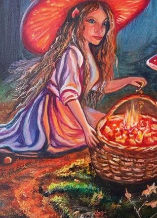 Картина маслом " фея огненных грибов".4 фото