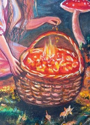 Картина маслом " фея огненных грибов".5 фото