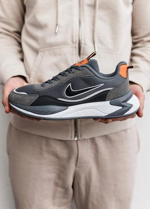 Чоловічі молодіжні демісезонні кросівки в стилі nike air zoom найк еір зум сірі з оранжевим замша сітка весна-літо ntr33410 фото