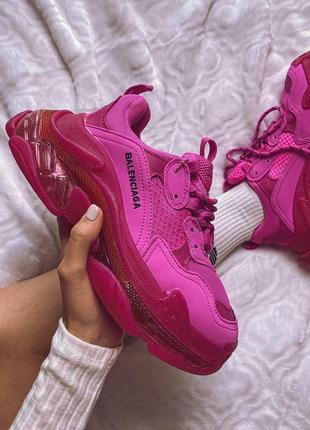 Balenciaga triple s clear sole neon pink рожеві