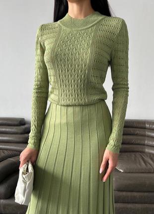 Сукня ажурна довжина міді колір оливка7 фото