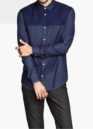 Джинсовая мужская рубашка h&m с длинным рукавом1 фото