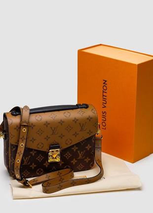 Женская сумка 💎 louis vuitton pochette metis shoulder bag brown leather monogram reverse coated