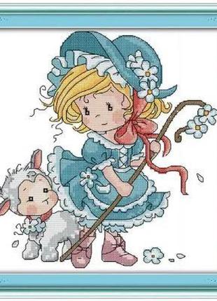 Набор для вышивания по нанесённой на канву схеме "shepherdess". aida 14ct printed 20*21 см