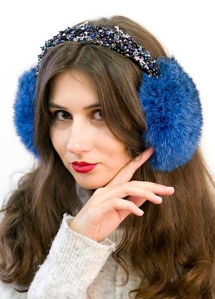 Тёплые меховые наушники, расшиты хрусталём
