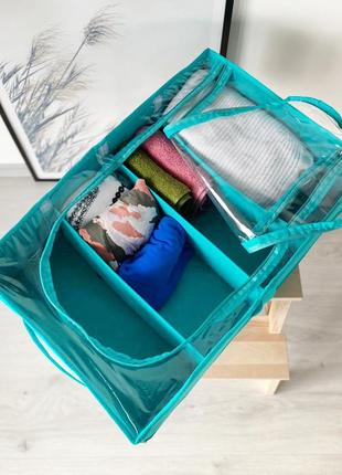 Органайзер универсальный для обуви и одежды со съемными перегородками 50х35х14 см ogr98 бирюзовый